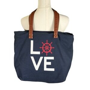 GH Bass & Co Nautical Tote Bag Love Boat Wheel Canvas Shopper Purse